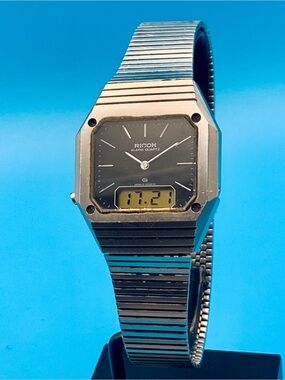 RICOH Men’s Rare Vintage Ana-Dig Wristwatch Day Date All St Steel Works New Batt